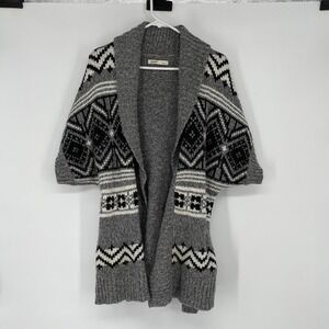 Old Navy Women Gray Fair Isle Kimono Cardigan Sweater Belted Cozy Casual Size L